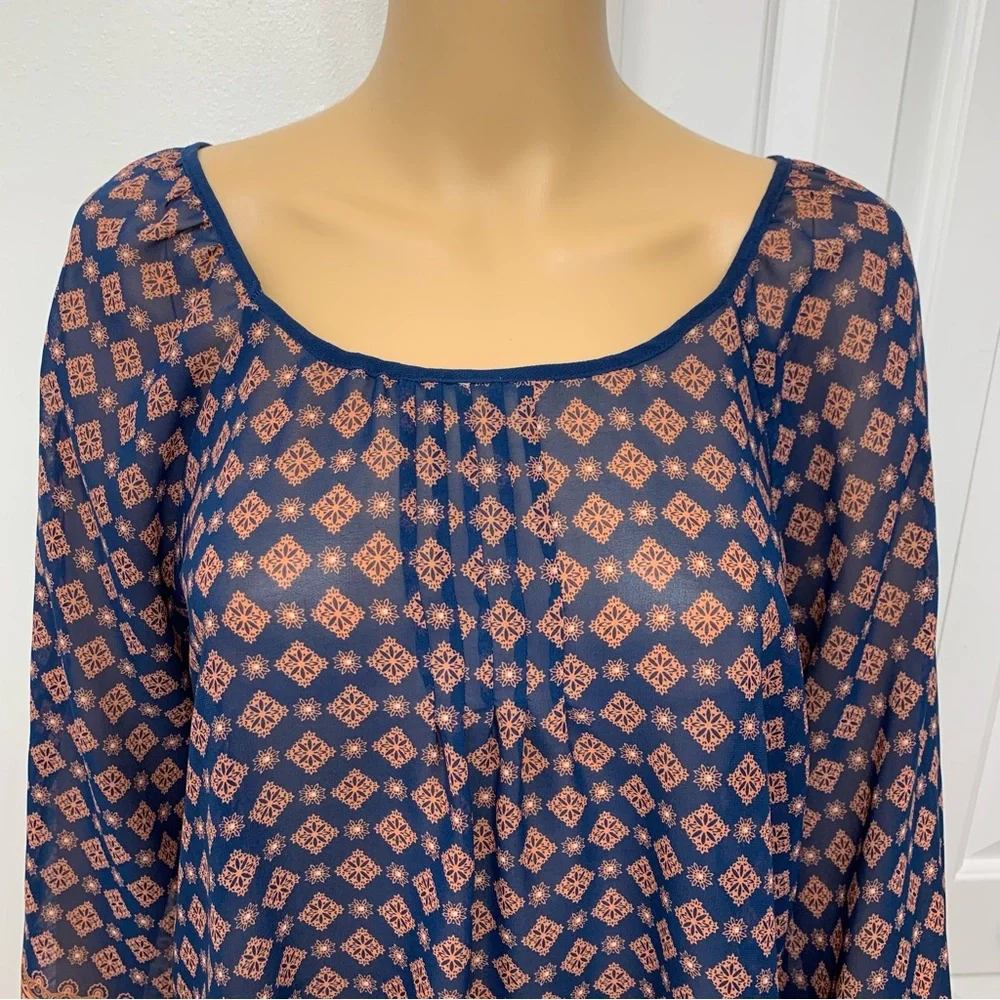 Sweet Journey Paisley Floral Long Sleeve Relaxed Tunic Blouse Women’s top size L